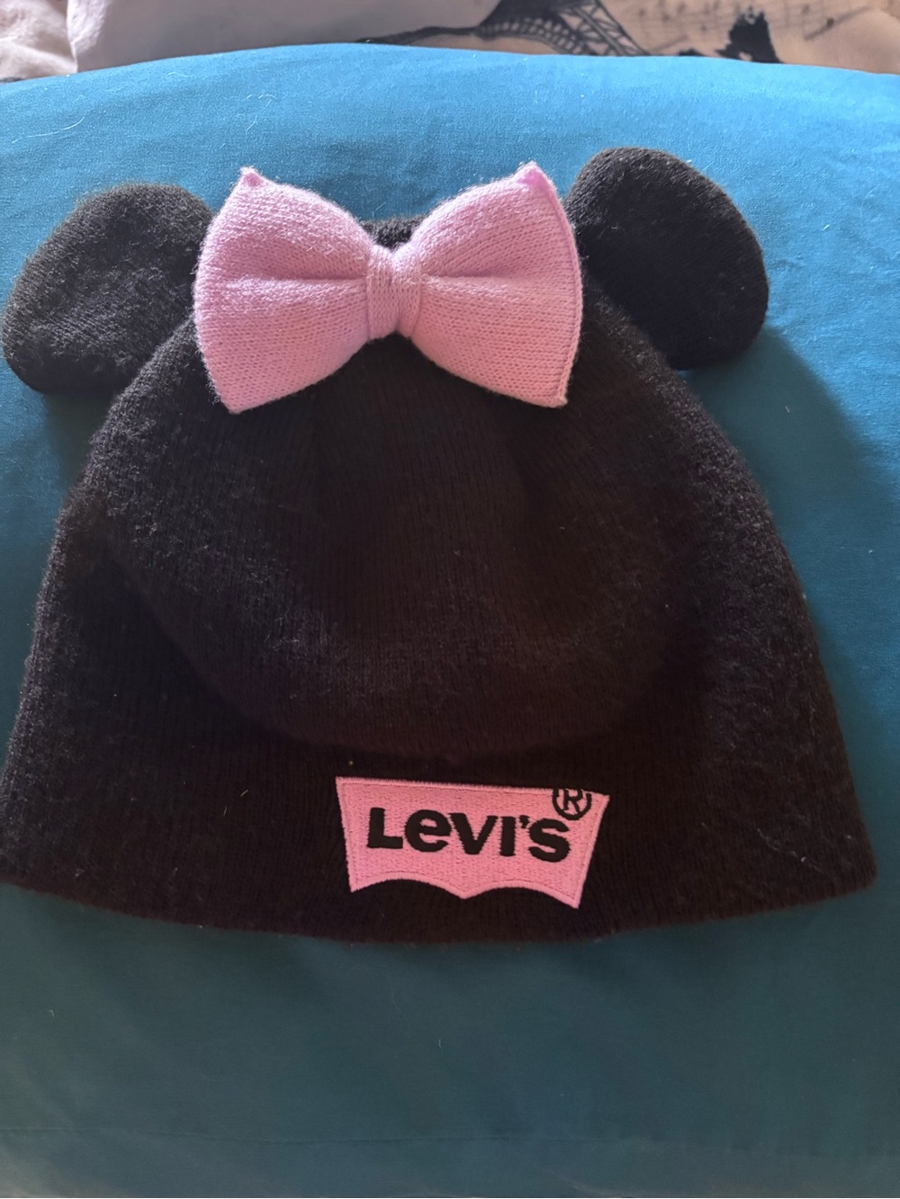 Levi's Black Knit Beanie with Pink Accent youth size - but fits my (adult) head
